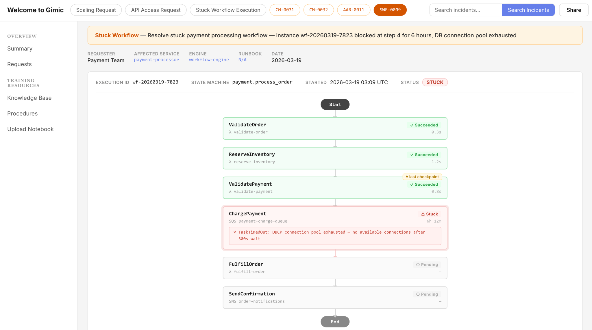 Stuck workflow ticket in Gimic
